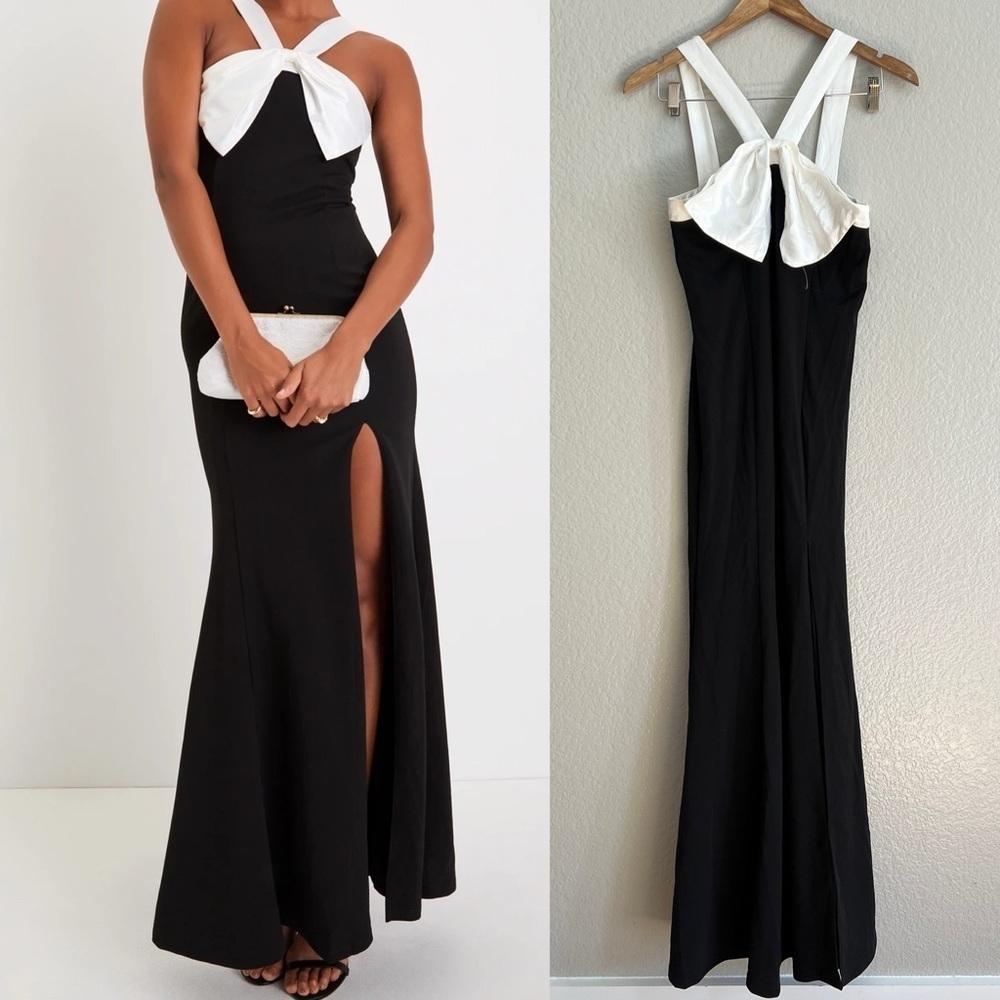 NWOT Luxurious Outlook Black and White Bow Mermaid Maxi Dress